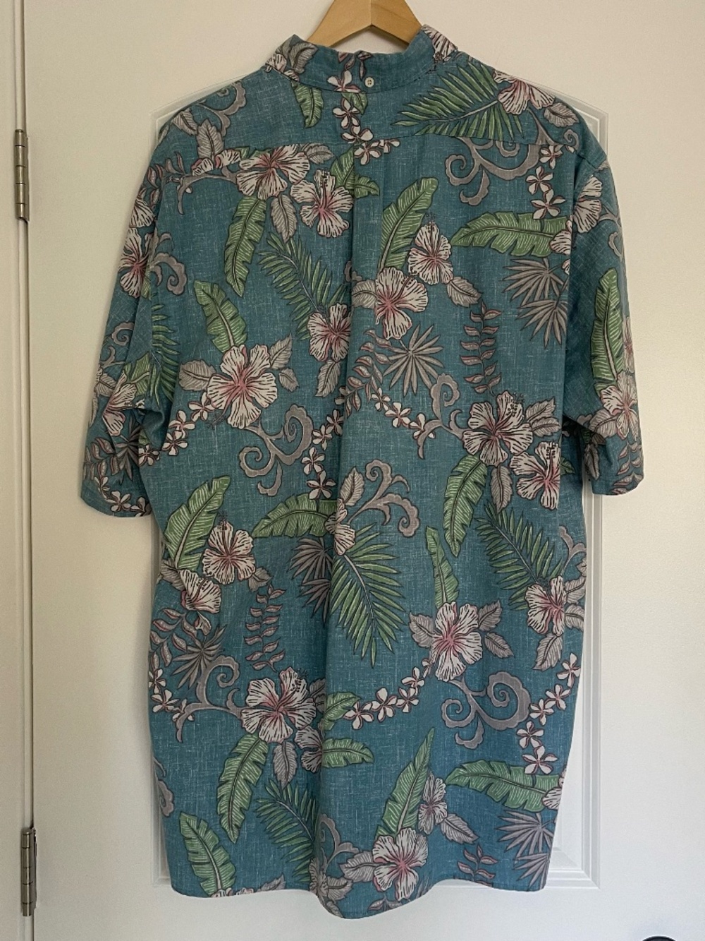 Reyn Spooner Men's 2XL Fancy Biscus Button Down Shirt Cotton Hawaiian Aloha Blue - Picture 2 of 11